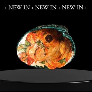Real Clam Shell Fall Decoupaged Trinket Dish